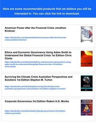 Corporate Governance After the Financial Crisis 1st Edition Stephen M ...