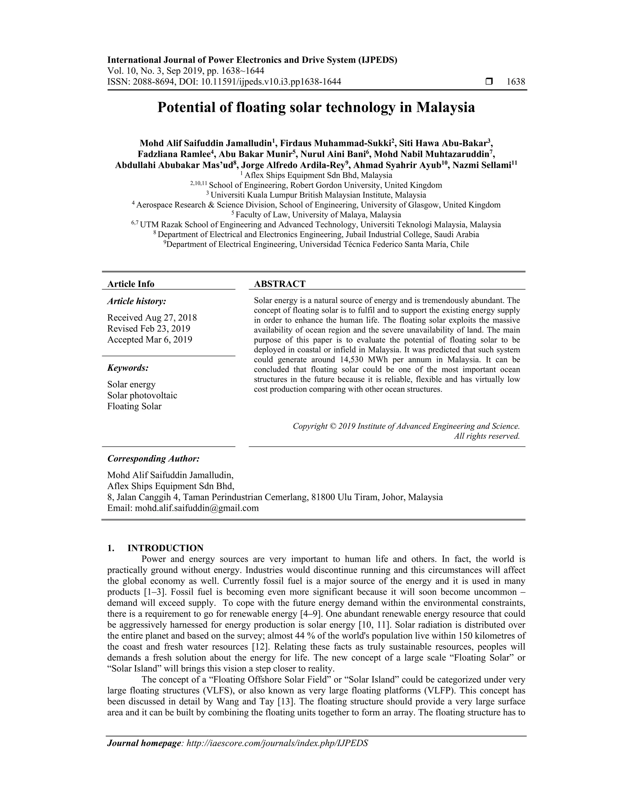 Potential of floating solar technology in Malaysia | PDF