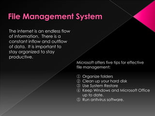 Computer SoftwareSoftware programs contain data that provide directions for your computer.  Software tells your computer how to act.    