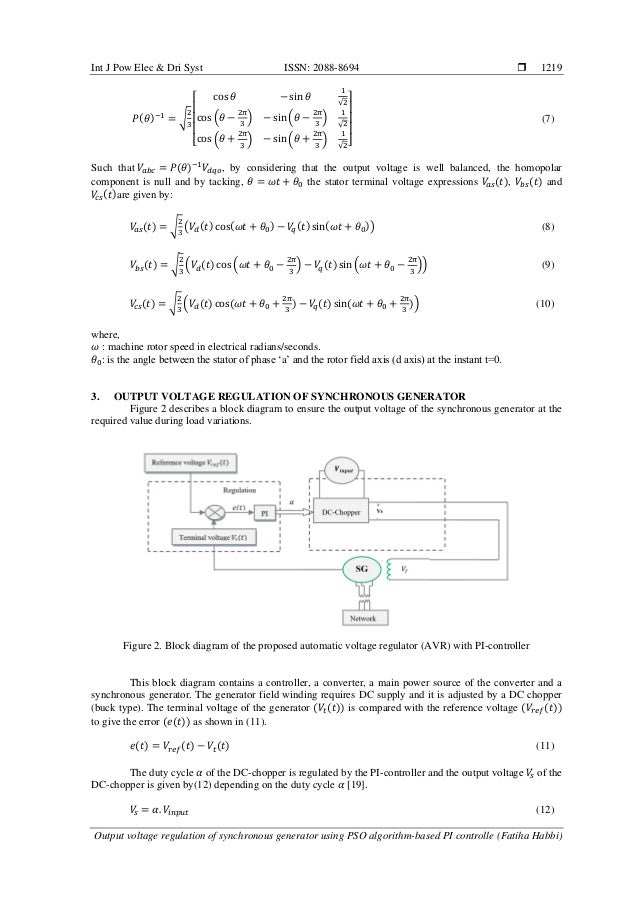 Output voltage regulation of synchronous generator using PSO algorithm