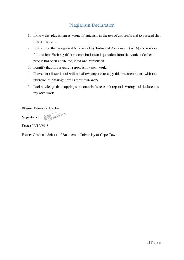 Dissertation plagiarism declaration