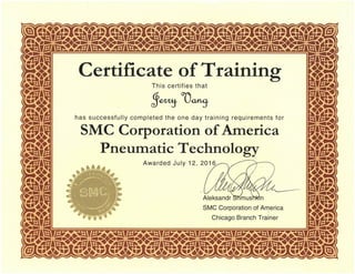 Pneumatic Technology Training Certificate