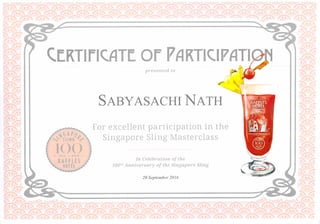 Certificate Of Participation of Singapore SlingMasterclass