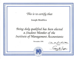 Joseph Modifica CPA IMA Membership 11-96
