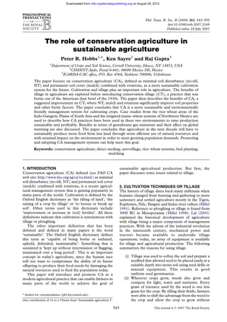The Role of Conservation Agriculture in Sustainable Agriculture | PDF
