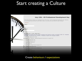 Start creating a Culture




    Create behaviours / expectations
 