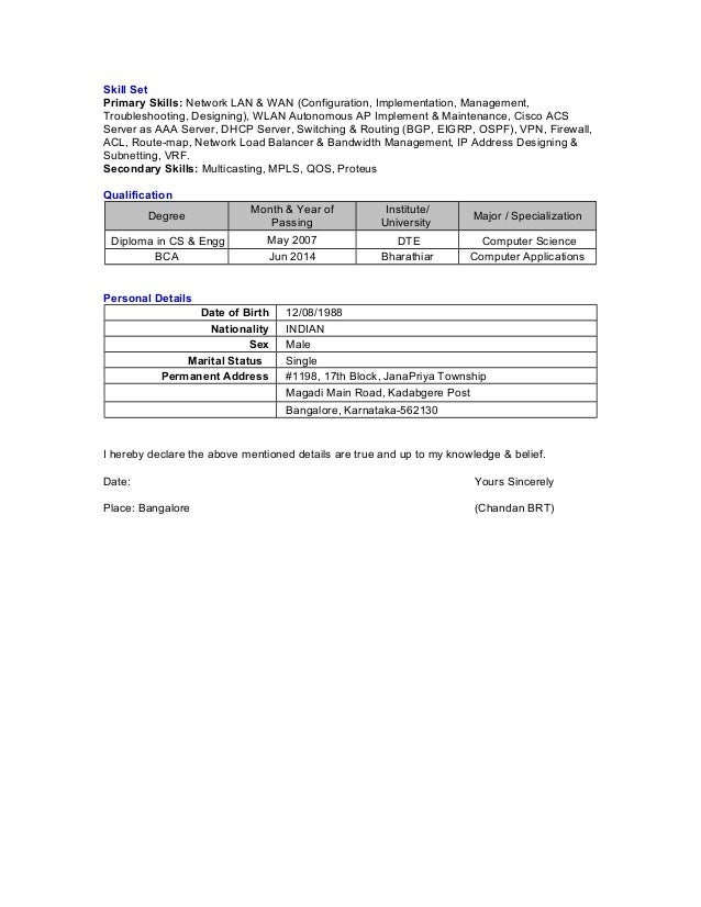 primary skills resume