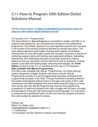 C++ How to Program 10th Edition Deitel Solutions Manual | PDF