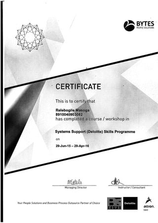 Sytem support certificate