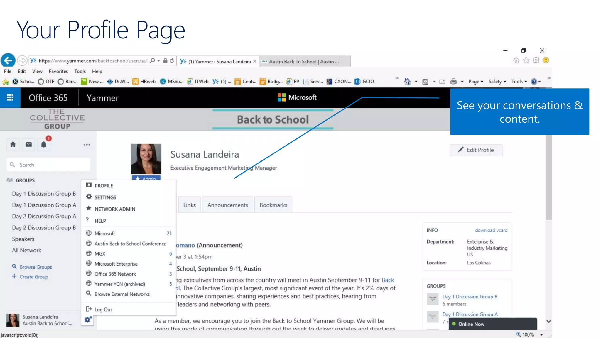 Your Profile Page
See your conversations &
content.
 