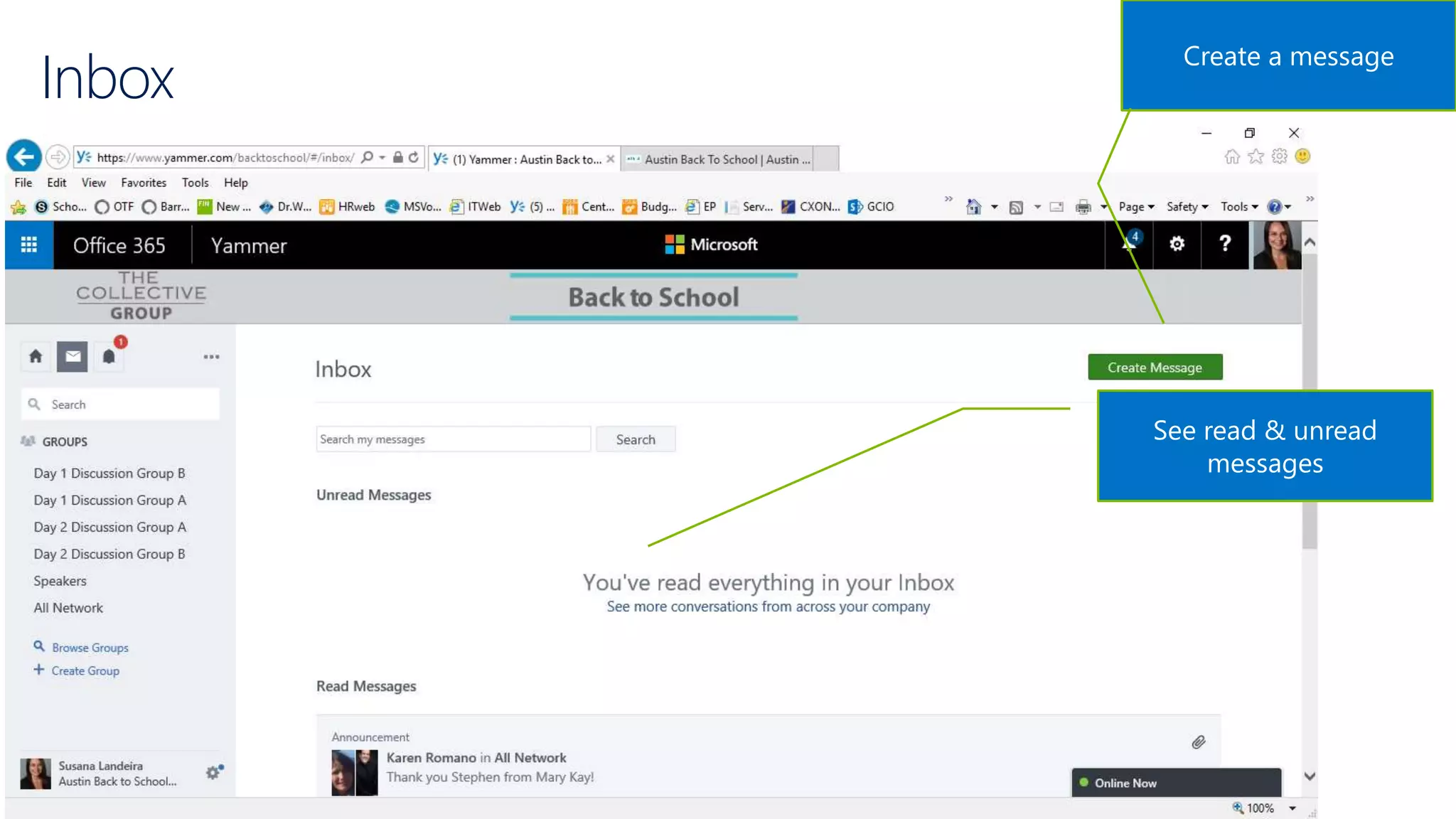 Inbox
Create a message
See read & unread
messages
 
