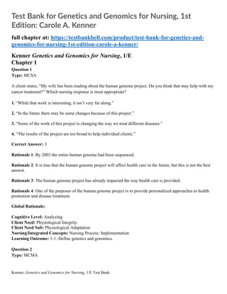 Test Bank for Genetics and Genomics for Nursing, 1st Edition: Carole A ...