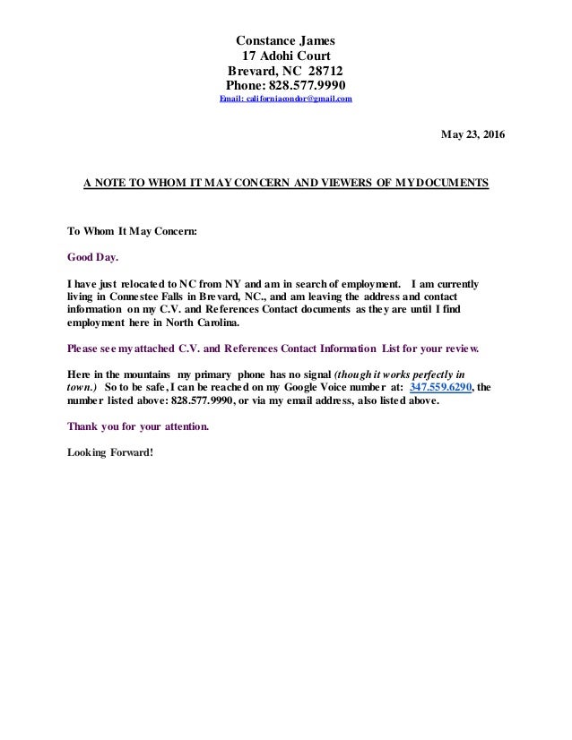 Special Note For Potential Employers In North Carolina