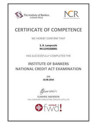 NCA Certificate - SR Lamprecht