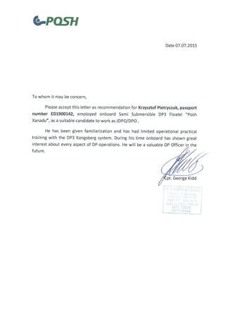 Recommendation letter DPO, Krzysztof Pietryczuk Poland