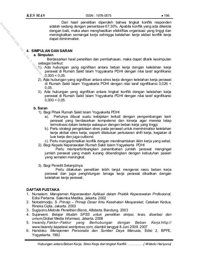 HUBUNGAN ANTARA BEBAN KERJA, STRES KERJA DAN TINGKAT 