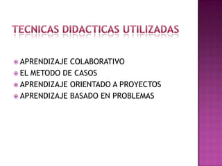 OTRAS TECNICAS DIDACTICASMETODO DE ENSEÑANZAModelos de ordenOrden lógico fundamentadoESTRATEGIA DIDACTICAPlanificación aplicableFlexible