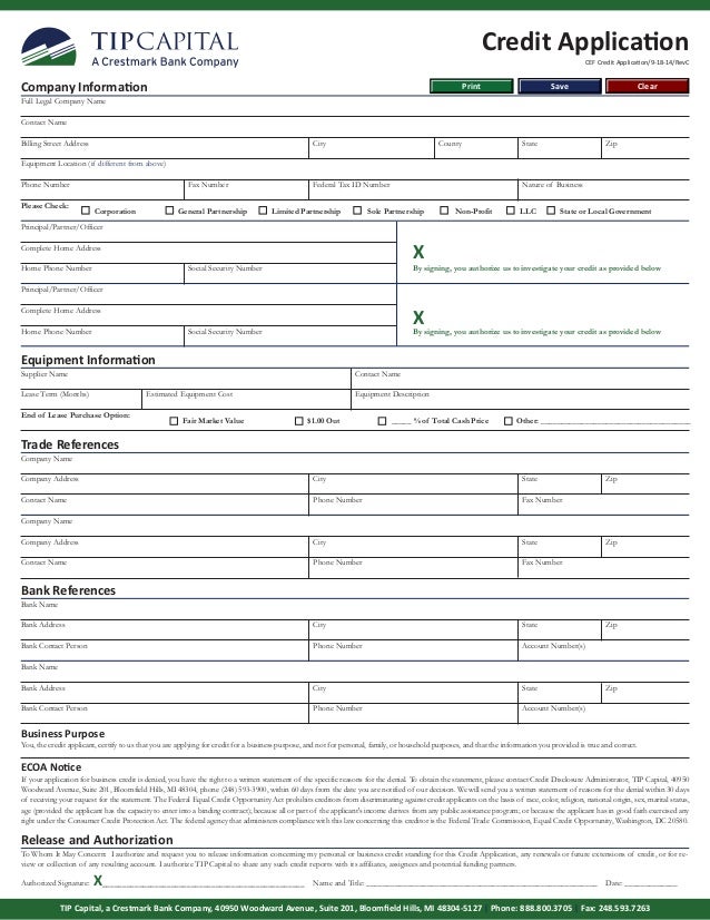 credit application forms for business