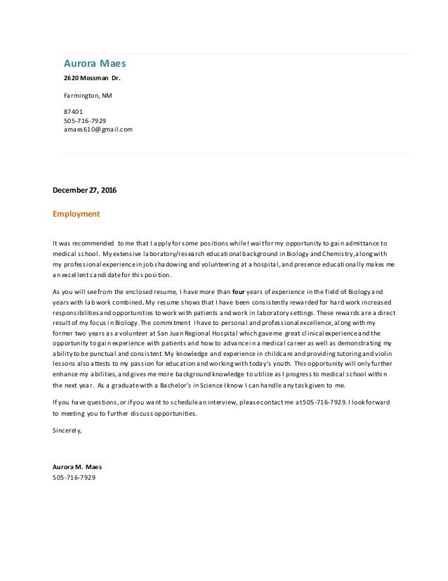 Aurora Maes Cover Letter