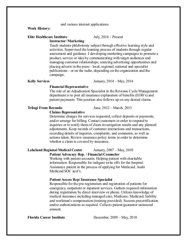 resume for patient access representative