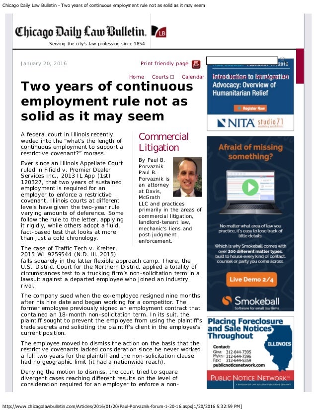 Chicago Daily Law Bulletin Two years of continuous employment rule