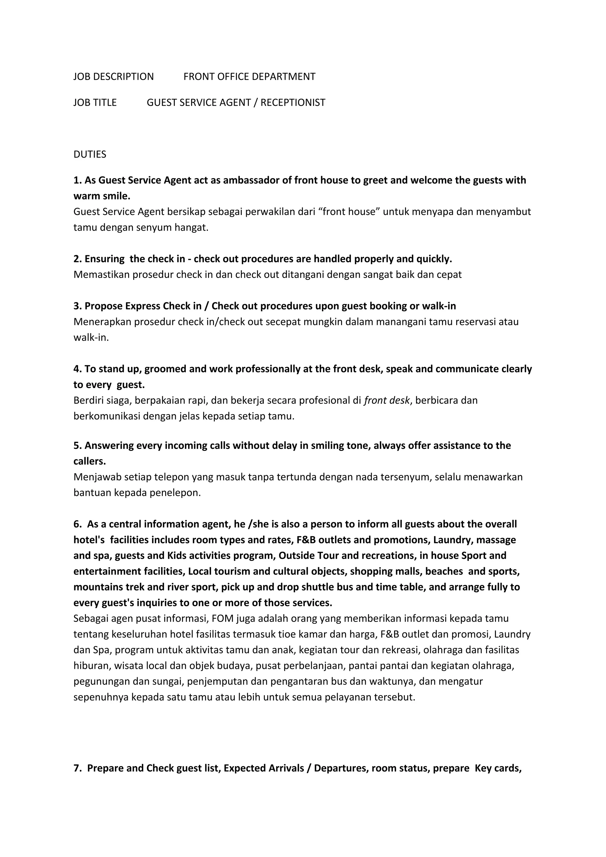 JOB DESCRIPTION GSA PDF