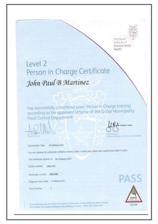 John Paul_Food Hygiene Certificate