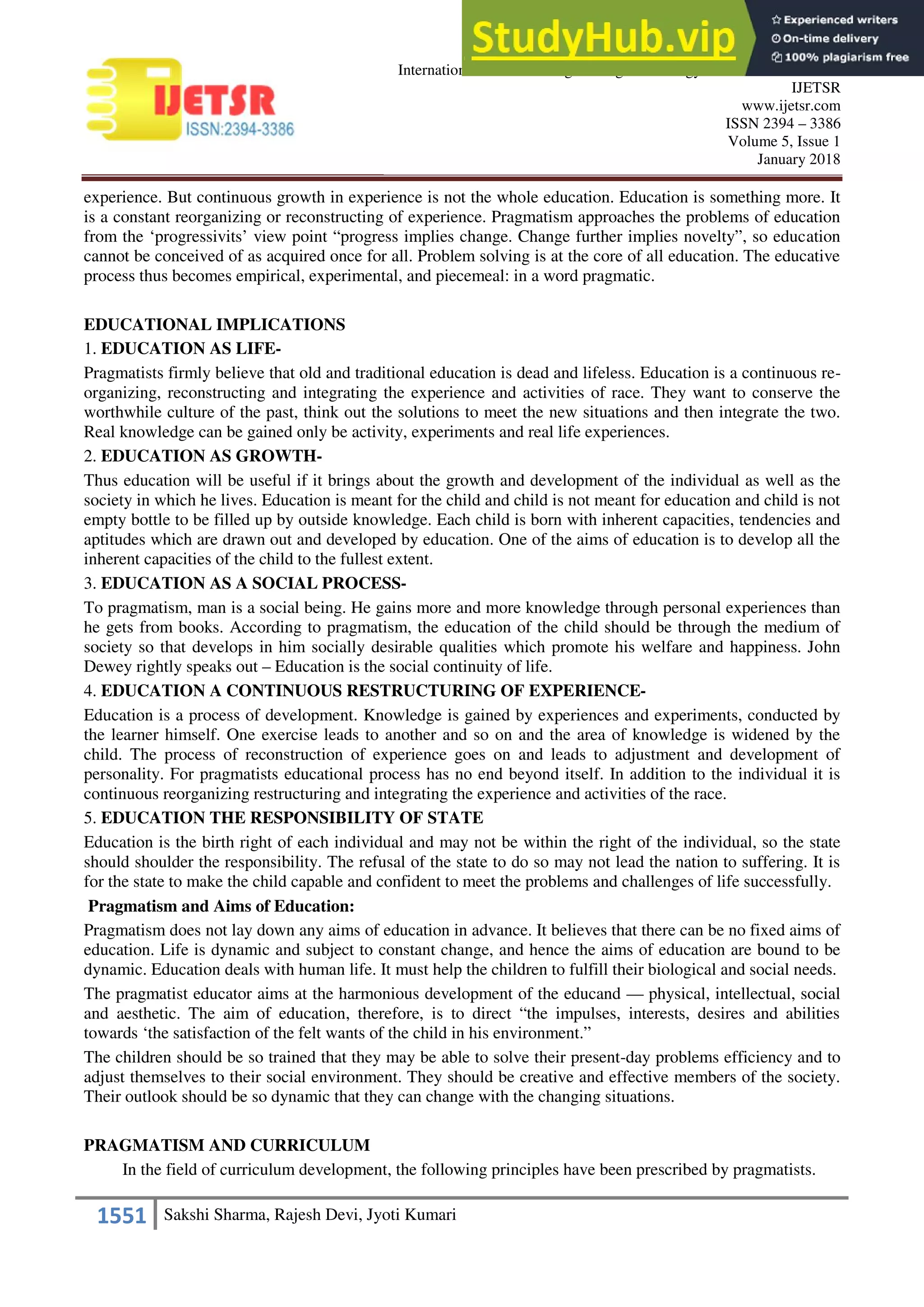 549 Pragmatism In Education | PDF
