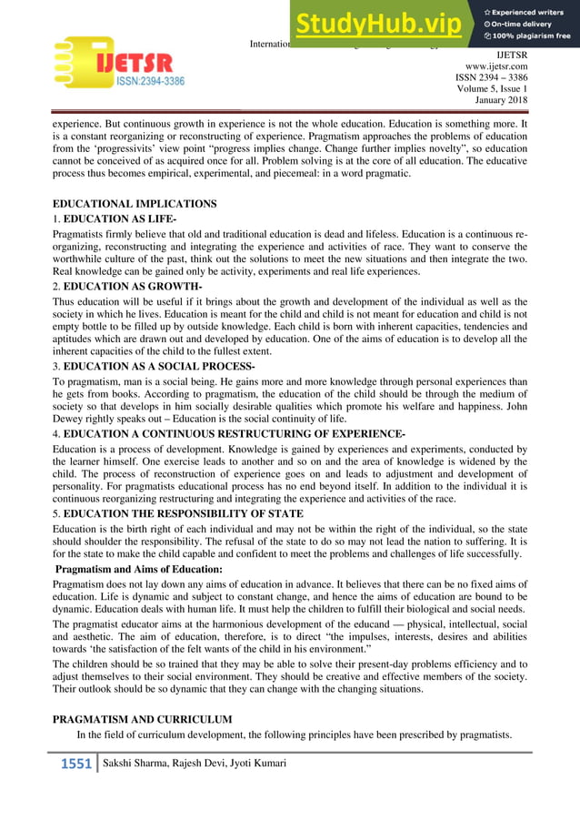 549 Pragmatism In Education Pdf