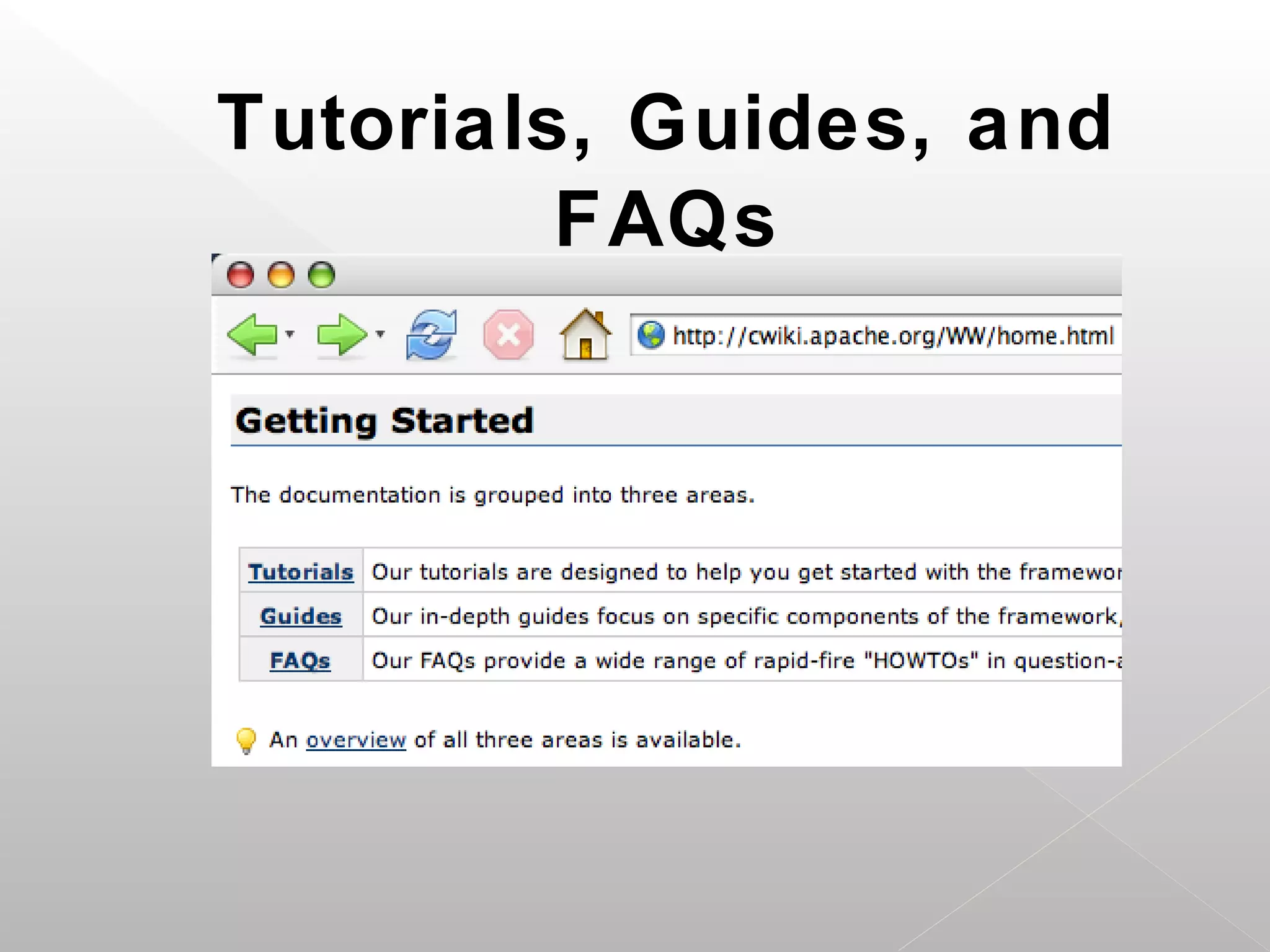 Tutorials, Guides, and
         FAQs
 