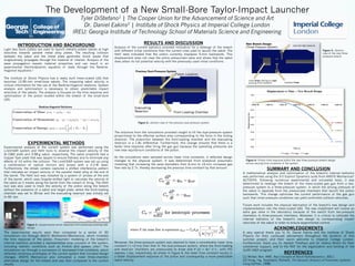 The Development of a New Small-Bore Taylor-Impact Launcher
Tyler DiStefano1 | The Cooper Union for the Advancement of Science and Art
Dr. Daniel Eakins2 | Institute of Shock Physics at Imperial College London
IREU: Georgia Institute of Technology School of Materials Science and Engineering
INTRODUCTION AND BACKGROUND
Light Gas Guns (LGGs) are used to launch metallic-plated sabots at high
velocities towards parallel metal alloy plates. The resulting collision
between the sabot and the metal plate generates shock waves that
longitudinally propagate through the material of interest. Analysis of the
wave propagation reveals material properties and can result in an
experimental thermodynamic equation of state through the Rankine-
Hugoniot equations.1
The Institute of Shock Physics has a newly built meso-scaled LGG that
launches 12.95-mm small-bore sabots. The impacting sabot velocity is
critical information for the use of the Rankine-Hugoniot relations. System
analysis and optimization is necessary to obtain predictable impact
velocities of the sabots. The analysis is focused on the time response and
optimization of the piston located within the breech of the small-bore
LGG.
EXPERIMENTAL METHODS
Experimental analysis of the current system was performed using the
LineVISAR system and HetV tools to observe the impact velocity of the
Al-1060 plate and 3.98-g sabot, respectively. The sabot projectile had a
Copper flyer plate that was lapped to ensure flatness and to eliminate any
effects of tilt within the collision. The LineVISAR system was set up using
a combination of optical mirrors and lenses with a 2.2-W laser.
Furthermore, the streak camera captured a shifted interference pattern
that indicates an impact velocity of the parallel metal alloy at the end of
the barrel. The HetV tool was installed by a system of probes at the end
of the barrel, which uses Doppler-shifted light to calculate the velocity of
the sabot as it travels along the barrel from the instant of firing. The HetV
tool was also used to track the velocity of the piston along the breech
without the presence of a sabot and target plate, where the front-loading
chamber was set to 35-bar and the evacuating reservoir was initially set
to 40- bar.
The experimental results were then compared to a series of 3D
simulations run through ANSYS Workbench/Mechanical, which modeled
the time response of the piston. Pneumatic modeling of the breech’s
internal ballistics provided a representative time constant of the system,
including realistic conditions such as friction and system jitter.2 The
simulations ran through a succession of decreased time constants, which
reflected numerous prototypes of the current system that included design
changes. ANSYS Mechanical also simulated a novel three-chamber
alternative design for the breech and was then compared to the current
results.
RESULTS AND DISCUSSION
Analysis of the current ballistics provided motivation for a redesign of the breech
with different initial conditions than the current ones used to launch the sabot. The
HetV data indicated that the piston currently displaces 5-mm backwards. This
displacement does not clear the entire pressurized valve and shows that the sabot
does attain its full potential velocity with the previously used initial conditions.
The solutions from the simulations provided insight to fill the dual-pressure system
proportional to the effective surface area corresponding to the force in the sliding
direction. The proportion between the front-loading chamber and the evacuating
reservoir is a 1.8x differential. Furthermore, this change ensures that there is a
faster time response after firing the gas gun because the operating pressures are
now near equilibrium conditions of the piston.
As the simulations were sampled across lower time constants, it reflected design
changes to the physical system. It was determined from analytical pneumatic
modeling that increasing the valve diameters from 6-mm to 10-mm increases gas
flow rate by 2.7x, thereby decreasing the previous time constant by that amount.
Moreover, the three-pressure system was deemed to have a considerably lower time
constant (τ=2-ms) than that of the dual-pressure system, where the front-loading
and reservoir chambers are pressurized to 4-bar and 𝑃 (𝑡) = 4𝑒^-t/τ, until P(t)
reaches 1-bar, respectively. As shown in Figure 4, the lower time constant results in
a faster displacement response of the piston and consequently a more predictable
sabot velocity.
SUMMARY AND CONCLUSION
A mathematical analysis and optimization of the breech’s internal ballistics
was performed using the 3-D Explicit Dynamics suite from ANSYS Mechanical/
AUTODYN. Following numerous experimental and simulated tests, it was
determined to redesign the breech of the meso-scaled gas gun from a two-
pressure system to a three-pressure system, in which the driving pressure of
the sabot is separate from the pressurized chambers that launch the piston
backwards. This change optimizes the current performance of the gas gun
such that initial pressure conditions can yield controlled collision velocities.
Future work includes the physical fabrication of the breech’s new design and
implementation into the meso-scaled LGG. The new installment will involve an
extra gas valve in the laboratory because of the switch from two-pressure
chambers to three-pressure chambers. Moreover, it is critical to calibrate the
internal ballistics of the breech’s new design to corresponding impact
velocities of the sabot in order to ensure experimental control.
ACKNOWLEDGEMENTS
A very special thank you to Dr. Daniel Eakins and the Institute of Shock
Physics for their continued advisement throughout the duration of this
summer project, and their warm welcome to Imperial College London.
Furthermore, thank you Dr. Naresh Thadhani and Dr. Valeria Milam for their
substantial support, and to the NSF for the organization and funding of the
SURF/IREP program.
REFERENCES
[1] Winter, Ron. AWE. Key Concepts of Shock Hydrodynamics. 2011.
[2] Hong, Ing. Tessmann, Richard. The Dynamic Analysis of Pneumatic Systems
using HyPneu. 1998.
Figure 4—Piston time response within the new three-pressure breech design
across varying time constants of the system.
Figure 2—Section view of the previous dual pressure system.
Figure 3—Section
view of the new three
pressure breech
Rankine-Hugoniot Relations
Figure 1—Experimental shock response from previously existing LGG
design.
 
