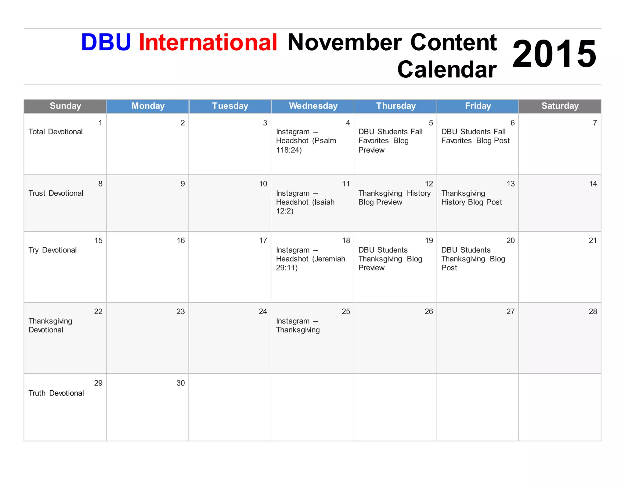 November Content Calendar PPT