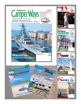 CamperWays May 2006 – 1
MAY 2006
www.woodalls.com
Woodall's Fulfillment Office
P.O. Box 8686, Ventura, CA 93002
In This Issue:
Featured Vehicle:
Airstream 75th Anniversary Edition
Nauticus
Norfolk’s Maritime Museum
200605 CWY 4/5/06 11:40 AM Page 1
Southern RV May/June 2006 – 1
MAY/JUNE 2006
www.woodalls.com
Woodall's Fulfillment Office
P.O. Box 8686, Ventura, CA 93002
In This Issue:
Featured Vehicle:
Airstream 75th Anniversary Edition
Athens
Live Music Mecca
200605 SRV 4/7/06 15:59 Page 1
May/June 2006 Northeast Outdoors – 1
MAY/JUNE 2006
www.woodalls.com
Woodall's Fulfillment Office
P.O. Box 8686, Ventura, CA 93002
¤
In This Issue:
Featured Vehicle:
Airstream 75th Anniversary Edition
Gilded Glory
Newport’s Summer Homes
Gilded Glory
Newport’s Summer Homes
200605 NEO 4/11/06 4:32 PM Page 1
MAY/JUNE 2006
www.woodalls.com
Woodall's Fulfillment Office
P.O. Box 8686, Ventura, CA 93002
In This Issue:
Featured Vehicle:
Airstream 75th Anniversary Edition
Door County
Wisconsin’s Wonderland
200605 MRV 4/14/06 3:10 PM Page 1
Florida RV Traveler May/June 2006 – 1
MAY/JUNE 2006
www.woodalls.com
Woodall's Fulfillment Office
P.O. Box 8686, Ventura, CA 93002
¤
In This Issue:
Featured Vehicle:
Airstream’s 75th Anniversary Edition
Pass-A-GrillePass-A-Grille
Good Life on The GulfGood Life on The Gulf
200605 FRV 4/19/06 15:21 Page 1
The Snowbird’s Resource for Camping and RVing
WOODALL’S
2006 Edition
www.woodalls.com
Special Pull-Out Section
Winter Hotspots
A Special Guide to Southern Delights
200609
SD
10/23/06
14:36
Page 1
The
Rally
The
RallyMarch 14-17, 2008
Perry, Georgia
2008
The Rally
2/18/08
8:33
PM
Page
1
 