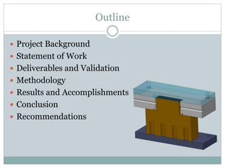Outline
 Project Background
 Statement of Work
 Deliverables and Validation
 Methodology
 Results and Accomplishments
 Conclusion
 Recommendations
 
