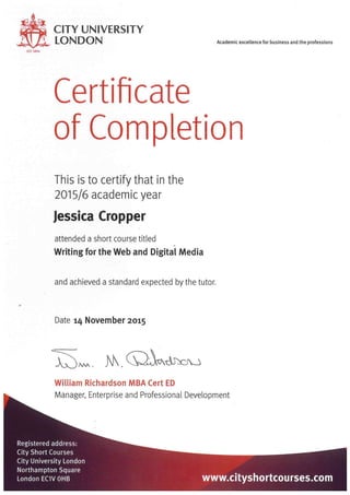 Writing for the Web and Digital Media certificate