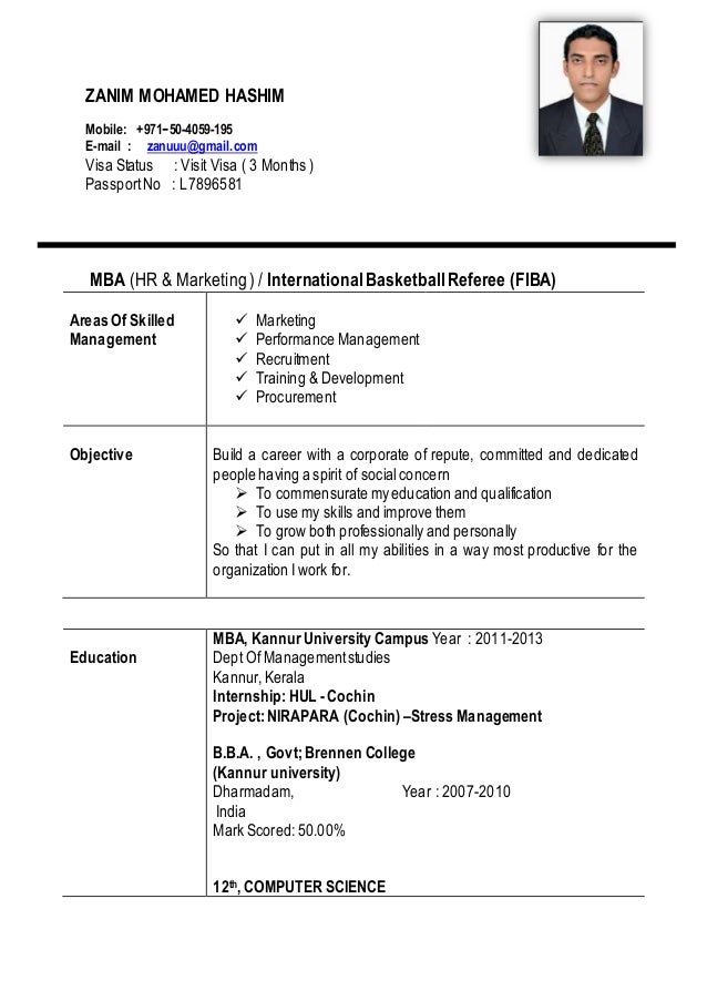 mba hr resumes