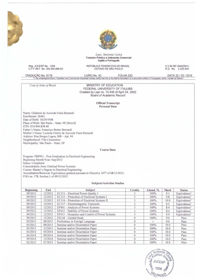 Master's Transcript and Degree In Electrical Power Engineering