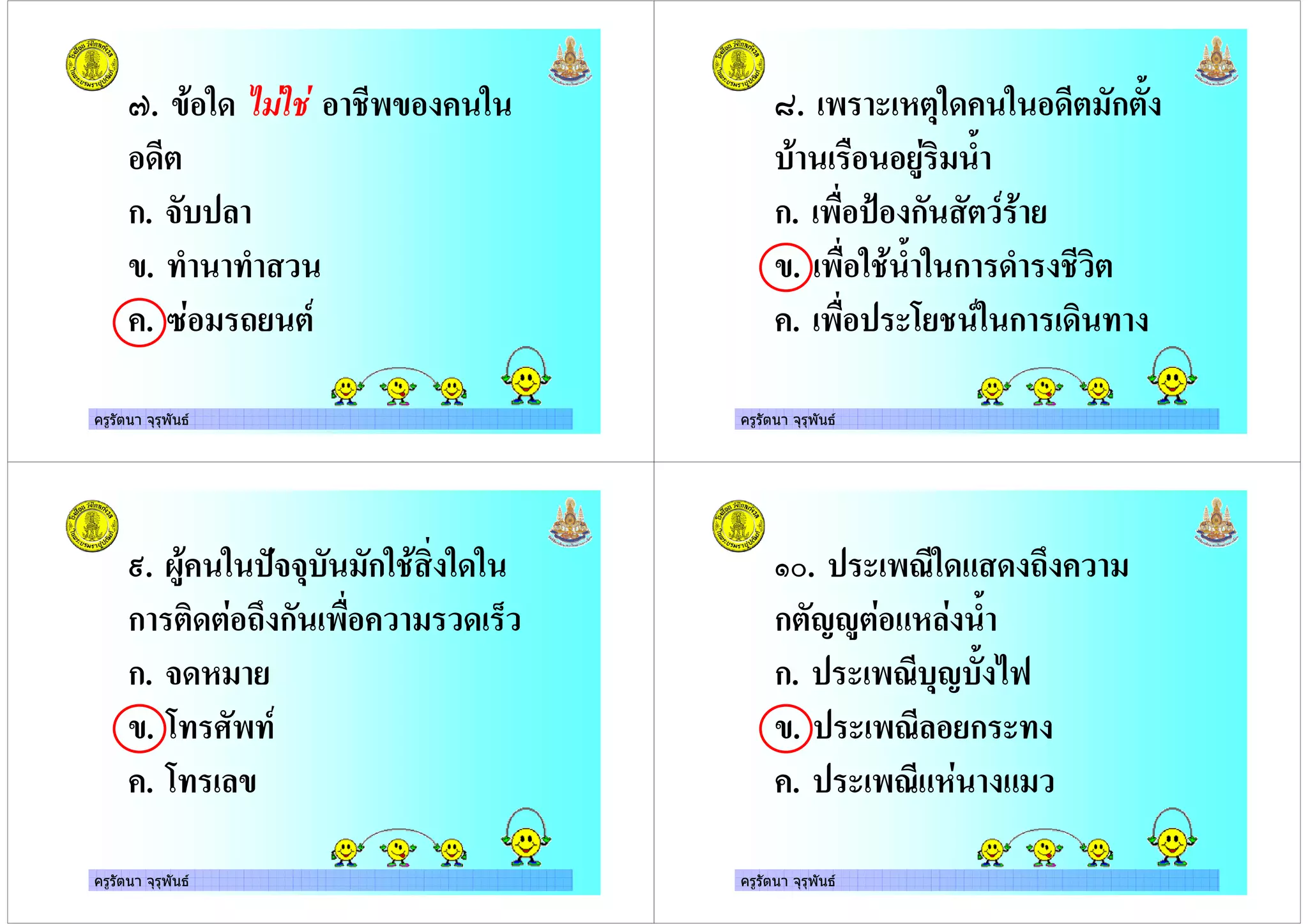 ครูรัตนา จุรุพันธ
>. , 4'
,
ก. # &
.
. = % )
ครูรัตนา จุรุพันธ
?. ' - , , ก :
* :
ก. '* @ ก )
. '* 4 : ก , 4
. '* . 4 ) ก ,
ครูรัตนา จุรุพันธ
A. ; 7##- ก 4 ,
ก , % ก '* , B
ก. #,
. . /' )
. . &
ครูรัตนา จุรุพันธ
C. '1 ,8 , %
ก 9D 8 & :
ก. '1 -9 : !E
. '1& ก
. '18 8
 