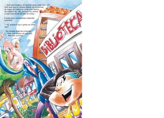 — Você nem imagina, vô! Aprendi muita coisa, quer ver?
Você quer que eu comece falando de montanhas,
de magia, de insetos ou conte uma história
de mistério? Ah, não, primeiro vou ensinar
a você uma receita de bolo de cereja...
E antes que o avô pudesse responder,
emendou:
— Vô, quando é que a gente vai voltar
aqui?
Seu Geraldo ficou sem entender
nada, mas adorou ver sua neta
feliz com os livros!
 