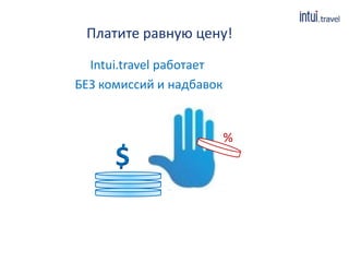 Платите равную цену!
Intui.travel работает
БЕЗ комиссий и надбавок
%
$
 