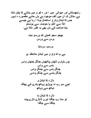 ‫راجھستان‬‫ی‬‫م‬ ‫اور‬‫ی‬‫وات‬‫ی‬‫م‬‫ی‬‫م‬ ‫و‬ ‫کو‬ ‫ہ‬ ‫اور‬ ‫ا‬ ‫ں‬‫ی‬‫تا‬ ‫م‬ ‫ن‬ ‫چ‬ ‫کا‬ ‫بدلنے‬ ‫ں‬
‫ہے‬‫۔‬‫م‬ ‫ان‬ ‫کہ‬ ‫حاالں‬‫ی‬‫نہ‬ ‫ہ‬ ‫مقصورہ‬ ‫حائے‬ ‫ہاں‬ ‫ہے‬ ‫موجود‬ ‫الف‬ ‫ں‬‫ی‬‫ں‬
‫اس‬ ‫و‬ ‫واؤ‬ ‫تبادل‬ ‫کا‬ ‫جس‬‫ج‬ ‫ہے‬ ‫رہا‬ ‫آ‬ ‫ہوتا‬ ‫تعمال‬‫ی‬‫سے‬
‫انڈو‬ ‫سے‬ ‫انڈا‬‫ی‬‫و‬ ‫ہونس‬ ‫سے‬ ‫ہ‬ ‫حوص‬ ‫ا‬
‫بھ‬ ‫ہاں‬ ‫کے‬ ‫صاحب‬ ‫بابا‬‫ی‬‫ی‬‫ہے‬ ‫تا‬ ‫م‬ ‫طور‬ ‫ہ‬‫۔‬
‫کمب‬ ‫سجو‬ ‫بھجو‬‫ی‬‫م‬ ‫ورسو‬ ‫ہللا‬‫ی‬‫نہ‬
‫ورس‬ ‫سے‬ ‫برس‬
‫ورسو‬:‫برسا‬‫ی‬‫ا‬
‫م‬ ‫و‬ ‫واؤ‬ ‫کا‬ ‫ب‬ ‫بے‬‫ی‬‫ہو‬ ‫مالحظہ‬ ‫تبادل‬ ‫ں‬
‫ہار‬ ‫ب‬ ‫ہوں‬‫ی‬‫پنکھ‬ ‫تنھاں‬‫ی‬‫واس‬ ‫جنھاں‬ ‫جنگل‬ ‫اں‬
‫واس‬ ‫سے‬ ‫باس‬
‫وا‬ ‫جنگل‬ ‫سے‬ ‫باس‬ ‫جنگل‬‫س‬
‫باس‬ ‫جنگل‬‫ی‬‫واس‬ ‫جنگل‬ ‫سے‬‫ی‬
‫و‬ ‫تبادل‬ ‫کا‬ ‫د‬ ‫دال‬
‫بوہڑ‬ ‫نہ‬ ‫رب‬ ‫سو‬ ‫اجے‬‫ی‬‫و‬ ‫و‬‫ی‬‫بھاگ‬ ‫کے‬ ‫بندے‬ ‫کھ‬
‫د‬‫ی‬‫و‬ ‫سے‬ ‫کھ‬‫ی‬‫کھ‬
‫ت‬ ‫تبادل‬ ‫کا‬ ‫د‬ ‫دال‬
‫ت‬ ‫جاگدا‬ ‫رب‬ ‫ستا‬ ‫تو‬‫ی‬‫ر‬‫ی‬‫پر‬ ‫نال‬ ‫ڈاہڈے‬‫یی‬‫ت‬
‫جاگدا‬ ‫سے‬ ‫جاگتا‬
 