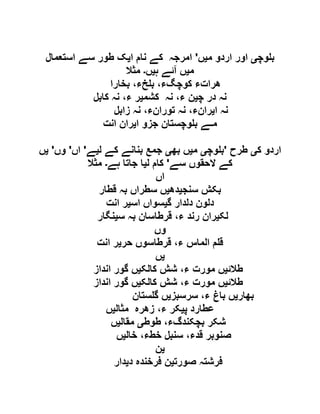 ‫وچ‬ ‫ب‬‫ی‬‫م‬ ‫اردو‬ ‫اور‬‫ی‬‫ں‬'‫ا‬ ‫نام‬ ‫کے‬ ‫امرجہ‬‫ی‬‫است‬ ‫سے‬ ‫طور‬ ‫ک‬‫عمال‬
‫م‬‫ی‬‫ہ‬ ‫آئے‬ ‫ں‬‫ی‬‫ں‬‫۔‬‫مثال‬
‫بخارا‬ ،‫خء‬ ‫ب‬ ،‫کوچگء‬ ‫ھراتء‬
‫چ‬ ‫در‬ ‫نہ‬‫ی‬‫کشم‬ ‫نہ‬ ،‫ء‬ ‫ن‬‫ی‬‫کابل‬ ‫نہ‬ ،‫ء‬ ‫ر‬
‫ا‬ ‫نہ‬‫ی‬‫زابل‬ ‫نہ‬ ،‫تورانء‬ ‫نہ‬ ،‫رانء‬
‫م‬‫ـ‬‫ے‬‫ﻮچﺴﺘان‬ ‫ب‬‫جﺰو‬‫ایﺮان‬‫انﺖ‬
‫ک‬ ‫اردو‬‫ی‬‫طرح‬'‫وچ‬ ‫ب‬‫ی‬‫م‬‫ی‬‫بھ‬ ‫ں‬‫ی‬‫ل‬ ‫کے‬ ‫بنانے‬ ‫جمع‬‫ی‬‫ے‬'‫اں‬'‫وں‬'‫ی‬‫ں‬
‫سے‬ ‫الحقوں‬ ‫کے‬'‫ل‬ ‫کام‬‫ی‬‫ہے‬ ‫جاتا‬ ‫ا‬‫۔‬‫مثال‬
‫اں‬
‫سنج‬ ‫بکش‬‫ی‬‫دھ‬‫ی‬‫س‬ ‫ں‬‫قطار‬ ‫بہ‬ ‫طراں‬
‫گ‬ ‫دلدار‬ ‫دلون‬‫ی‬‫اس‬ ‫سواں‬‫ی‬‫انت‬ ‫ر‬
‫لک‬‫ی‬‫س‬ ‫بہ‬ ‫قرطاسان‬ ،‫ء‬ ‫رند‬ ‫ران‬‫ی‬‫نگار‬
‫وں‬
‫حر‬ ‫قرطاسوں‬ ،‫ء‬ ‫الماس‬ ‫م‬ ‫ق‬‫ی‬‫انت‬ ‫ر‬
‫ی‬‫ں‬
‫طالئ‬‫ی‬‫کالک‬ ‫شش‬ ،‫ء‬ ‫مورت‬ ‫ں‬‫ی‬‫انداز‬ ‫گور‬ ‫ں‬
‫طالئ‬‫ی‬‫کالک‬ ‫شش‬ ،‫ء‬ ‫مورت‬ ‫ں‬‫ی‬‫انداز‬ ‫گور‬ ‫ں‬
‫بھار‬‫ی‬‫سرسبز‬ ،‫ء‬ ‫باغ‬ ‫ں‬‫ی‬‫ستان‬ ‫گ‬ ‫ں‬
‫پ‬ ‫عطارد‬‫ی‬‫مثال‬ ‫زھرہ‬ ،‫ء‬ ‫کر‬‫ی‬‫ں‬
‫طوط‬ ،‫بچکندگء‬ ‫شکر‬‫ی‬‫مقال‬‫ی‬‫ں‬
‫خال‬ ،‫خطء‬ ‫سنبل‬ ،‫قدء‬ ‫صنوبر‬‫ی‬‫ں‬
‫ی‬‫ن‬
‫صورت‬ ‫فرشتہ‬‫ی‬‫د‬ ‫فرخندہ‬ ‫ن‬‫ی‬‫دار‬
 