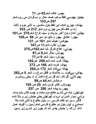 ‫بھس‬:‫شعر‬ ‫خاک‬09‫ص‬10
‫بھنبل‬:‫م‬ ‫سرگردان‬ ‫و‬ ‫حال‬ ‫خستہ‬ ‫مرکب‬ ‫لفظ‬ ‫بھوسے‬‫ی‬‫شعر‬ ‫روم‬
651‫ص‬059
‫بھنک‬:‫چ‬‫ی‬‫ا‬ ‫اندک‬ ‫زے‬‫ی‬‫ثان‬ ‫بہ‬ ‫مکسور‬ ‫باول‬ ‫لفظ‬ ‫ں‬‫ی‬‫ثالث‬ ‫و‬ ‫موم‬
‫فارس‬ ‫کاف‬ ‫و‬ ‫زدہ‬‫ی‬‫چ‬‫ی‬‫شعر‬ ‫نرم‬ ‫زے‬606‫ص‬659
‫بھنن‬‫ی‬:‫بدن‬ ‫اندازہ‬'‫بار‬ ‫کمر‬‫ی‬‫س‬ ‫و‬ ‫ک‬‫ی‬‫فراخ‬ ‫نہ‬‫شعر‬611‫ص‬010
‫بھور‬:‫س‬ ‫دو‬ ‫بل‬ ‫ب‬ ‫و‬ ‫بھور‬ ‫عاشق‬‫ی‬‫ش‬ ‫ر‬22‫ص‬020
‫بھوکس‬:‫شعر‬ ‫خوف‬020‫ص‬060
‫بھ‬‫ی‬‫راں‬:‫شعر‬ ‫نقارہ‬00‫ص‬021
‫پھرلے‬:‫شعر‬ ‫شد‬ ‫کارگر‬ ‫عالج‬026‫ص‬615
‫پھرناں‬:‫شعر‬ ‫جگر‬0‫ص‬01
‫پھرناں‬:‫س‬‫ی‬‫شعر‬ ‫نہ‬0‫ص‬11
‫پھنڈا‬:‫شعر‬ ‫شدہ‬ ‫فربہ‬601‫ص‬016
‫پھک‬:‫شعر‬ ‫خردہ‬022‫ص‬619
‫پھکا‬:‫شعر‬ ‫بےلذت‬016‫ص‬606
‫پھک‬‫ی‬:‫بےقوت‬‫۔۔۔۔۔‬‫سرخ‬ ‫فل‬ ‫ف‬ ‫و‬ ‫بالنمک‬‫۔۔۔۔۔۔‬‫شعر‬5‫ص‬616
‫اللے‬ ‫پھل‬:‫اللہ‬ ‫گل‬‫۔‬‫لہ‬ ‫لہ‬ ‫داغدار‬ ‫سرخ‬ ‫گل‬ ‫نام‬‫ی‬‫عن‬‫ی‬‫و‬ ‫روشن‬
‫شعر‬ ‫درخشاں‬99‫ص‬00
‫پھروالں‬:‫شعر‬ ‫کردن‬ ‫ظاہر‬65‫ص‬015
‫پھ‬‫ی‬‫ر‬:‫پ‬ ‫پا‬‫ی‬‫شعر‬ ‫ادہ‬601‫ص‬651
‫تھرتھ‬‫ی‬:‫م‬ ‫تباہ‬‫ی‬‫بستہ‬ ‫باہم‬ ‫کالں‬ ‫چوب‬ ‫و‬ ‫مشدد‬ ‫دوم‬ ‫مفتح‬ ‫شدے‬
‫برائے‬‫در‬ ‫بر‬ ‫شدن‬ ‫سوار‬‫ی‬‫تھرتھ‬ ‫و‬ ‫ا‬‫ی‬‫ی‬‫عن‬‫ی‬‫ز‬ ‫جنبش‬‫ی‬‫شدہ‬ ‫باال‬ ‫و‬ ‫ر‬
‫گگن‬‫۔۔۔۔۔‬‫فارس‬ ‫کاف‬ ‫دو‬ ‫ہر‬‫ی‬‫۔۔۔۔۔‬‫ثان‬ ‫با‬ ‫مفتوح‬ ‫باول‬‫ی‬‫باال‬ ‫شدہ‬
‫فارس‬ ‫مفتوح‬ ‫دو‬ ‫باول‬ ‫تپاں‬ ‫و‬ ‫اسمائے‬‫ی‬‫زم‬ ‫تمام‬‫ی‬‫گو‬ ‫را‬ ‫ن‬‫ی‬‫اصل‬ ‫ند‬
‫ز‬ ‫چون‬ ‫کہ‬ ‫آمد‬ ‫چناں‬ ‫جنبش‬ ‫را‬ ‫ہ‬ ‫ٹ‬ ‫آں‬ ‫آنکہ‬‫ی‬‫ز‬ ‫شدے‬ ‫ر‬‫ی‬‫زم‬ ‫ر‬‫ی‬‫ن‬
 
