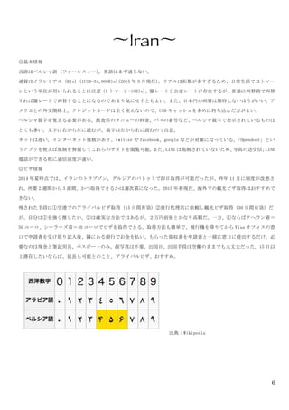 6
〜Iran〜	
 
◎基本情報	
 
言語はペルシャ語（ファールスィー）。英語はまず通じない。	
 
通貨はイランリアル（Rls）(1USD=34,000Rls)(2015 年 3 月現在)。リアルは桁数が多すぎるため、日常生活ではトマー
ンという単位が用いられることに注意（1 トマーン=10Rls）。闇レートと公定レートが存在するが、普通に両替商で両替
すれば闇レートで両替することになるのであまり気にせずともよい。また、日本円の両替は期待しないほうがいい。ア
メリカとの外交関係上、クレジットカードは全く使えないので、USD キャッシュを多めに持ち込んだ方がよい。	
 
ペルシャ数字を覚える必要がある。飲食店のメニューの料金、バスの番号など、ペルシャ数字で表示されているものは
とても多い。文字は右から左に読むが、数字は左から右に読むので注意。	
 
ネットは遅い。インターネット規制があり、twitter や facebook、google などが対象になっている。「Opendoor」とい
うアプリを使えば規制を無視してこれらのサイトを閲覧可能。また、LINE は規制されていないため、写真の送受信、LINE
電話ができる程に通信速度が速い。	
 
◎ビザ情報	
 
2014 年夏時点では、イランのトラブゾン、グルジアのバトゥミで即日取得が可能だったが、昨年 11 月に制度が改悪さ
れ、所要 2 週間から 3 週間、かつ取得できるかは運次第になった。2015 年春現在、海外での観光ビザ取得はおすすめで
きない。	
 
残された手段は①空港でのアライバルビザ取得（15 日間有効）②旅行代理店に依頼し観光ビザ取得（30 日間有効）だ
が、自分は①を強く推したい。②は確実な方法ではあるが、２万円前後とかなり高額だ。一方、①ならばテヘラン着＝
50 ユーロ、シーラーズ着＝40 ユーロでビザを取得できる。取得方法も簡単で、飛行機を降りてから Visa オフィスの窓
口で申請書を受け取り記入後、隣にある銀行でお金を払い、もらった領収書を申請書と一緒に窓口に提出するだけ。必
要なのは現金と筆記用具、パスポートのみ。顔写真は不要。出国日、出国手段は空欄のままでも大丈夫だった。15 日以
上滞在したいならば、延長も可能とのこと。アライバルビザ、おすすめ。	
 
出典：Wikipedia	
  	
 
 