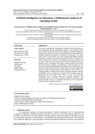 Artificial intelligence in education: a bibliometric analysis of ...