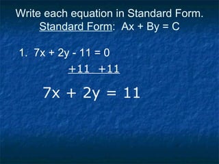 Standard Slope Form Example 5.5 B Standard and Point Slope Form | PPT