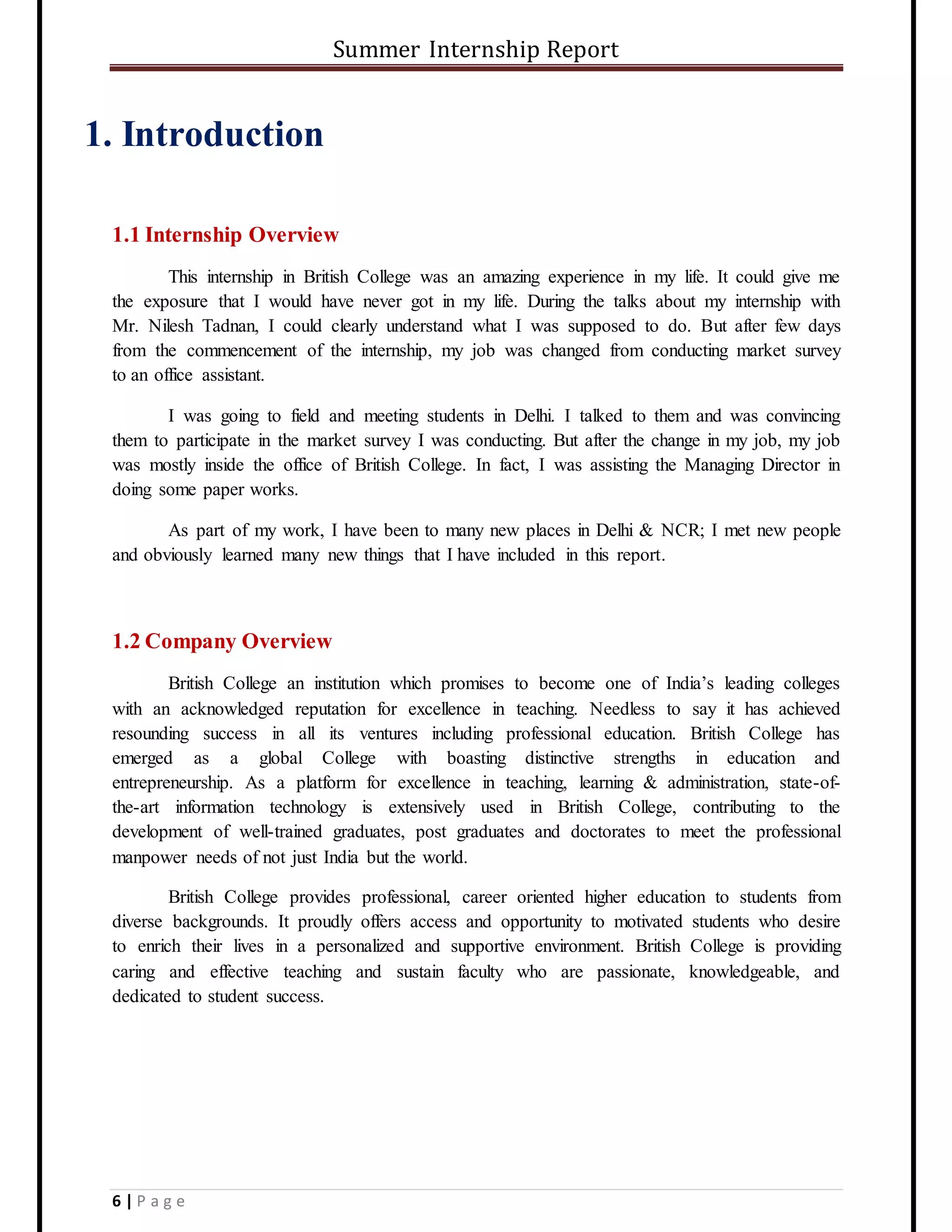 Summer Internship Report | DOCX