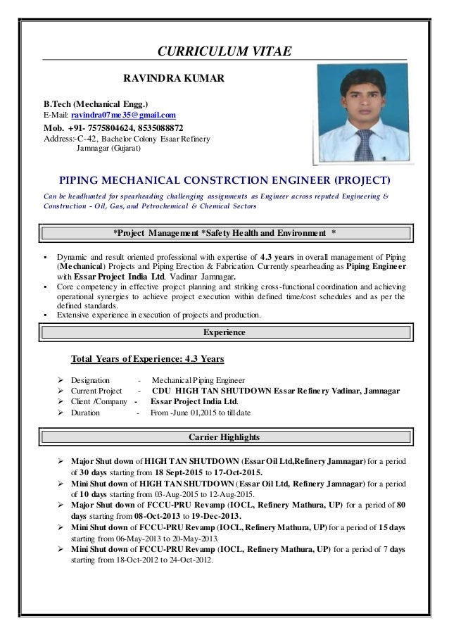 ravindra b tech in piping mechanical engg with 4 3 years exp in oi
