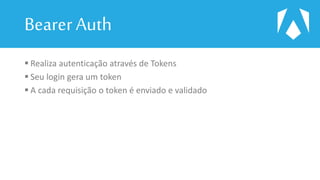 BearerAuth
 Realiza autenticação através de Tokens
 Seu login gera um token
 A cada requisição o token é enviado e validado
 