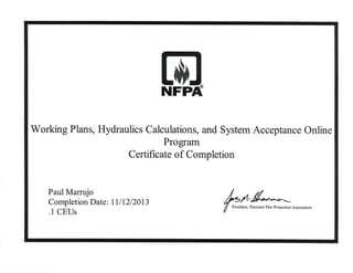 NFPA 13 2013 WORKING PLANS CERT